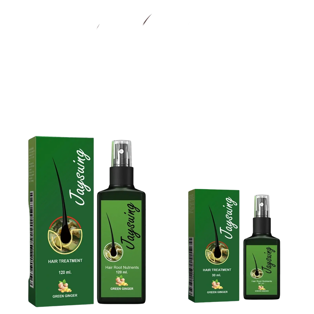 Green ginger hair care growth spray in a sleek black bottle with green packaging for nourishing scalp treatment 120ml