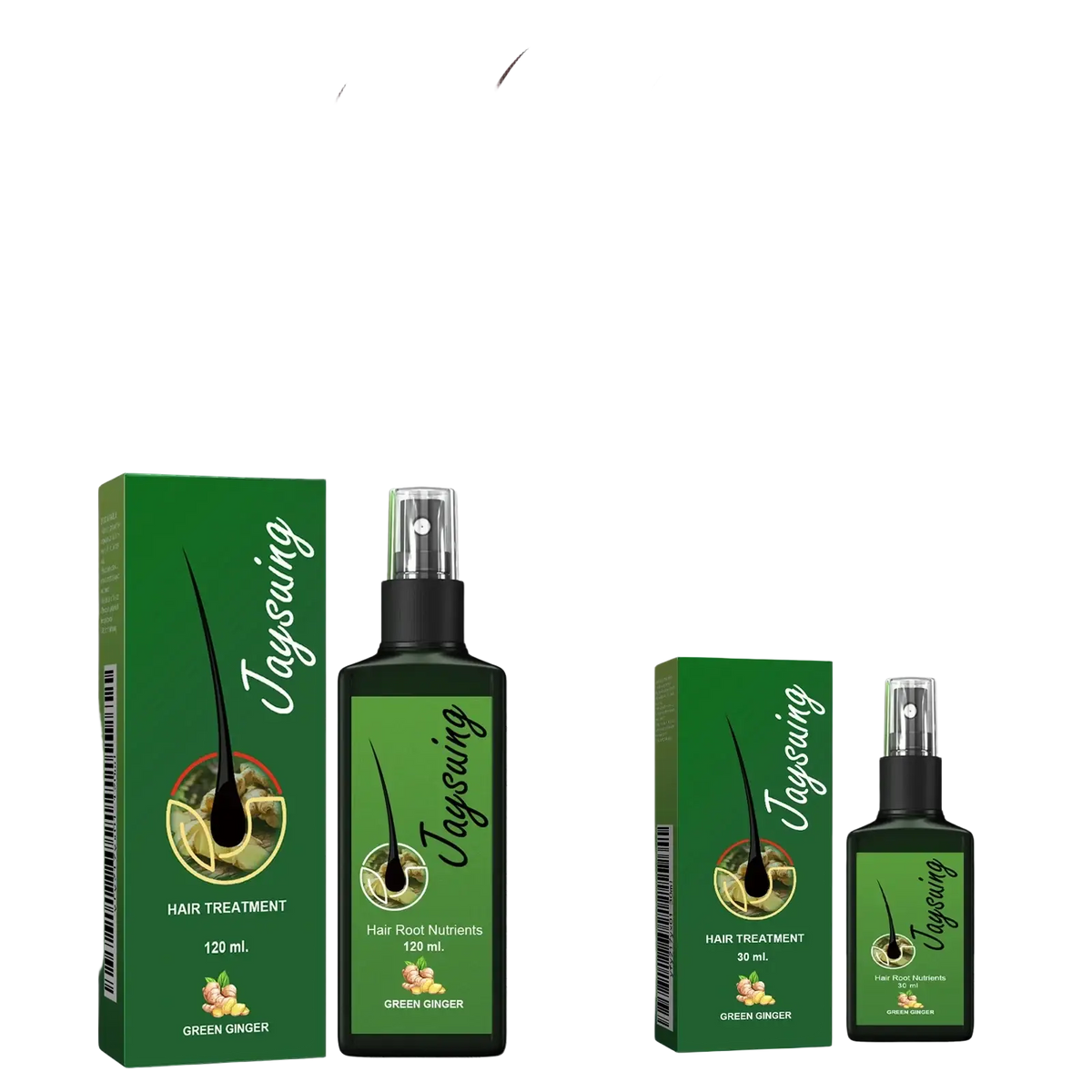 Green ginger hair care growth spray in a sleek black bottle with green packaging for nourishing scalp treatment 120ml