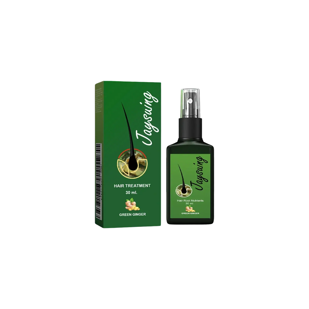 Hair care ginger growth spray nourishing scalp treatment in a sleek black bottle with green packaging 120ml
