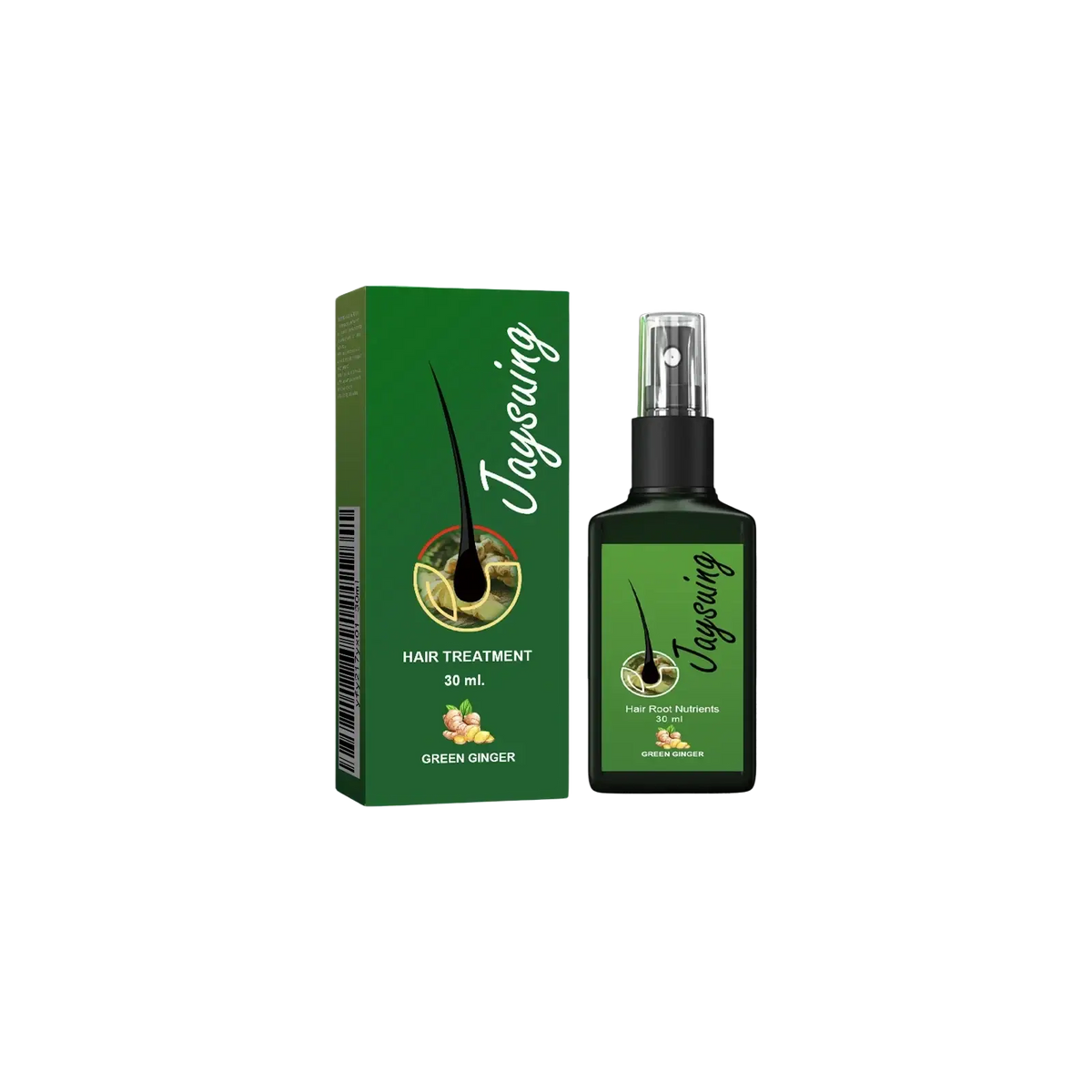 Hair care ginger growth spray nourishing scalp treatment in a sleek black bottle with green packaging 120ml