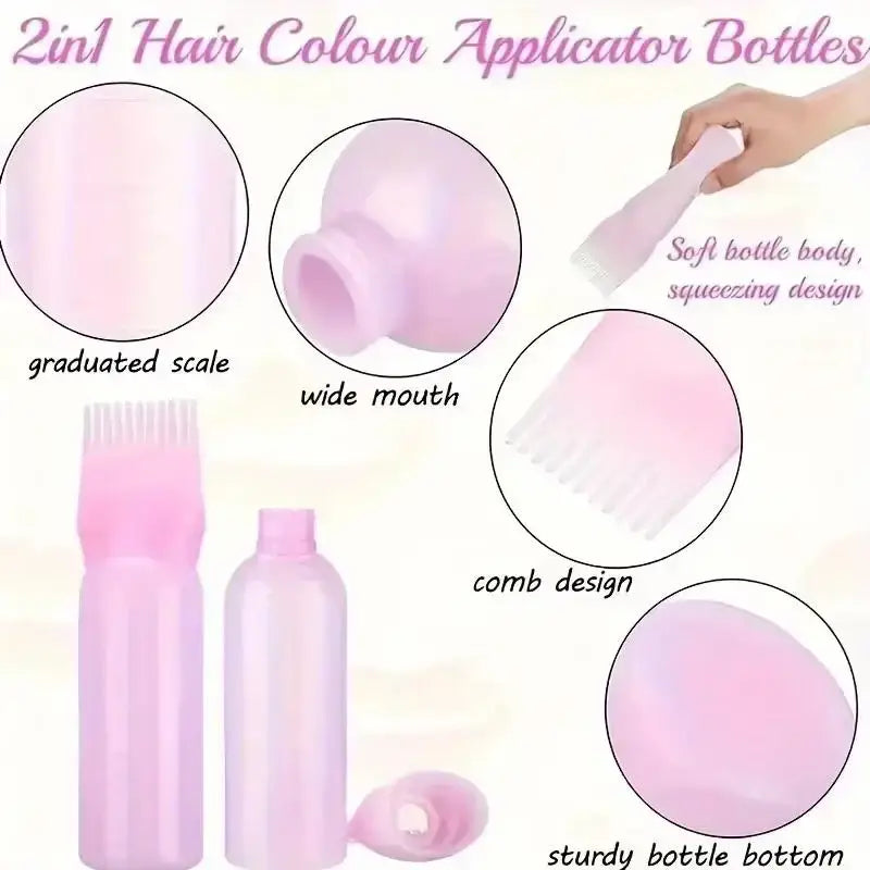Pink plastic 2-in-1 hair color applicator bottles with comb design and wide mouth for hair care and dry hair
