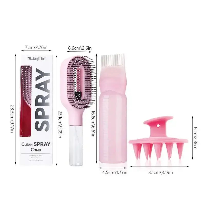 Pink plastic hairbrush with clear handle and purple bristles designed for dry hair scalp massage and detangling hair care
