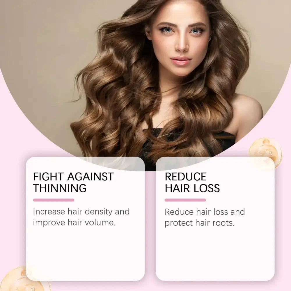A woman with voluminous wavy brown hair using Hoegoa Hair Helper instant moisturizing repair spray