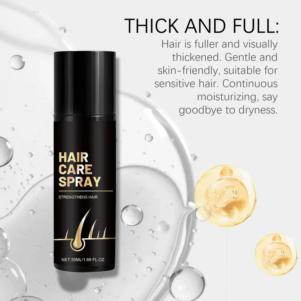 Black hair care spray bottle with gold lettering and sleek cylindrical design for nourishing scalp treatment 50ml