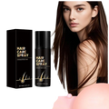 Black bottle of choice hair care spray with gold lettering and hair strand graphic next to matching black box for scalp treatment
