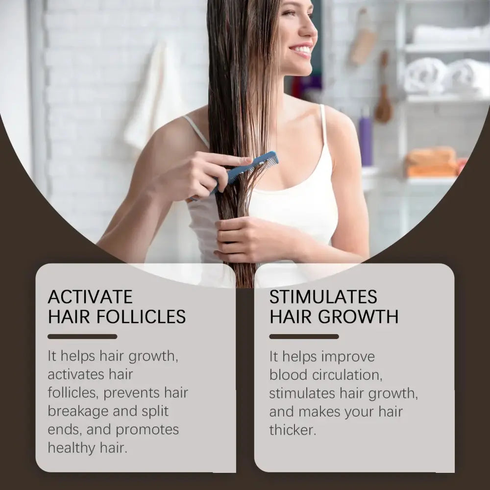 Blue plastic comb with fine teeth for detangling and stimulating hair growth featured with Hoegoa biotin hair spray