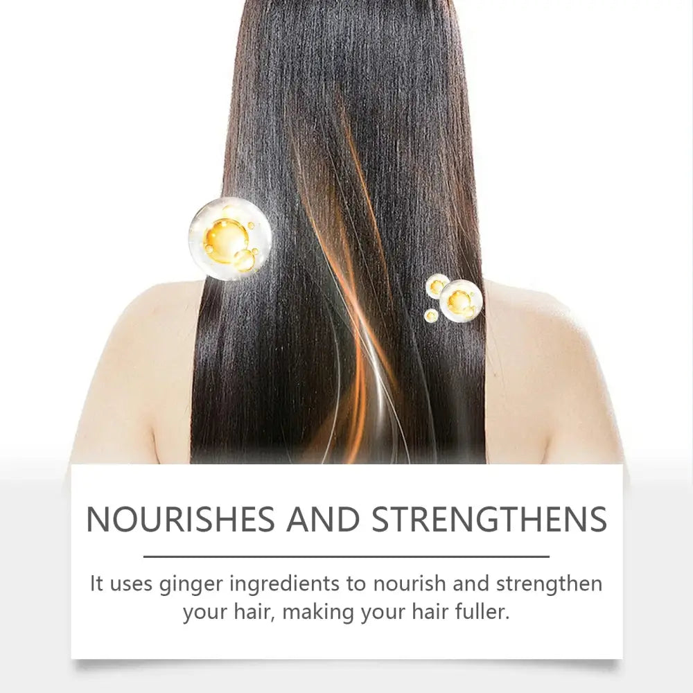 Hoegoa biotin strong hold hair styling and growth spray on long straight dark brown hair with golden highlights and glossy texture