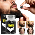 Black and transparent sevich hair and beard vitamin bottle with clear cap labeled hair care vitamin capsules growth serum