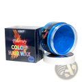 Fsherney hair color wax styling clay 120g strong hold blue wax in clear jar with white lid beside colorful packaging