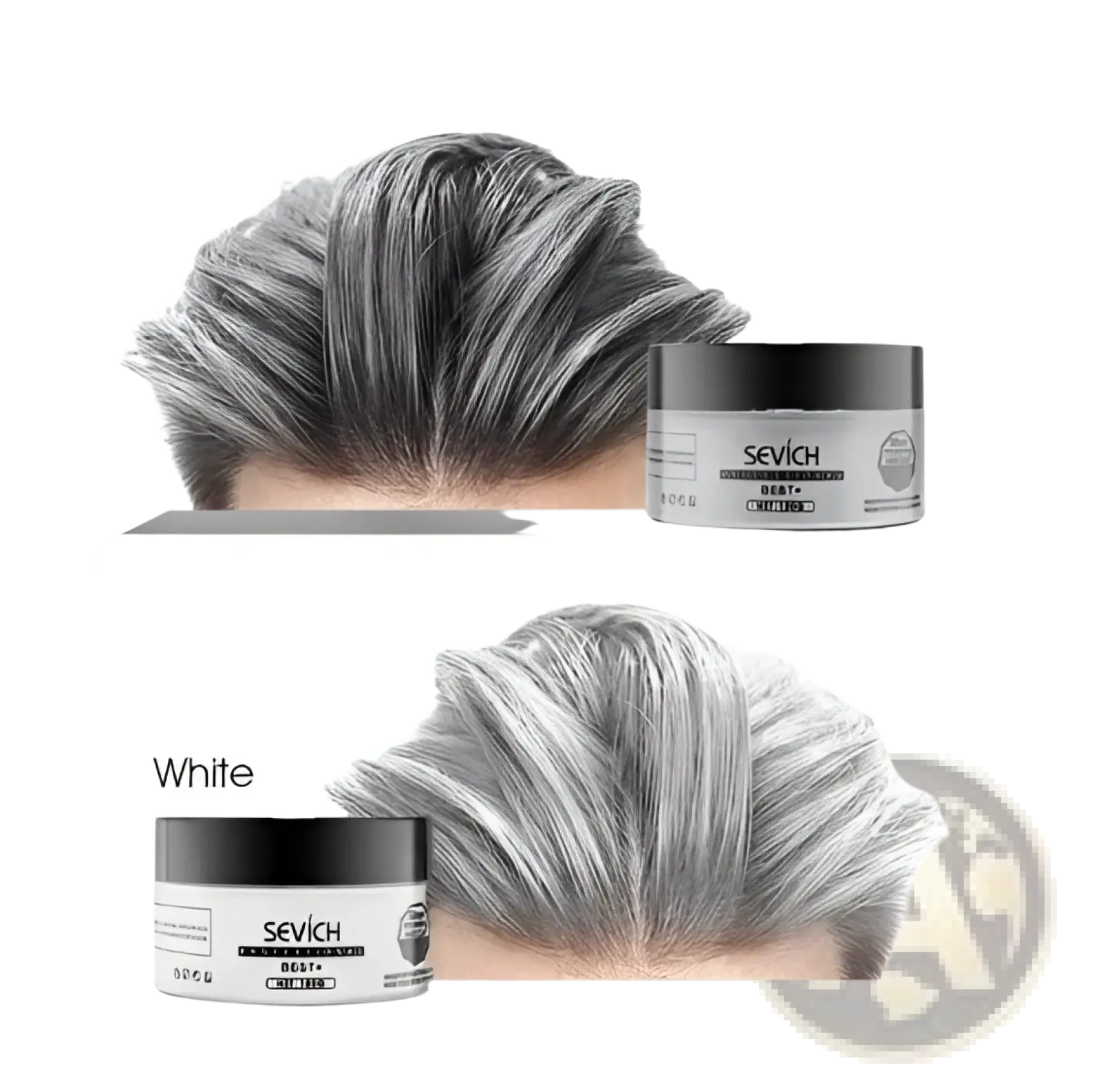 Gray and white hair coloring wax mud in sleek black and silver sevich best plus jars for instant disposable dye