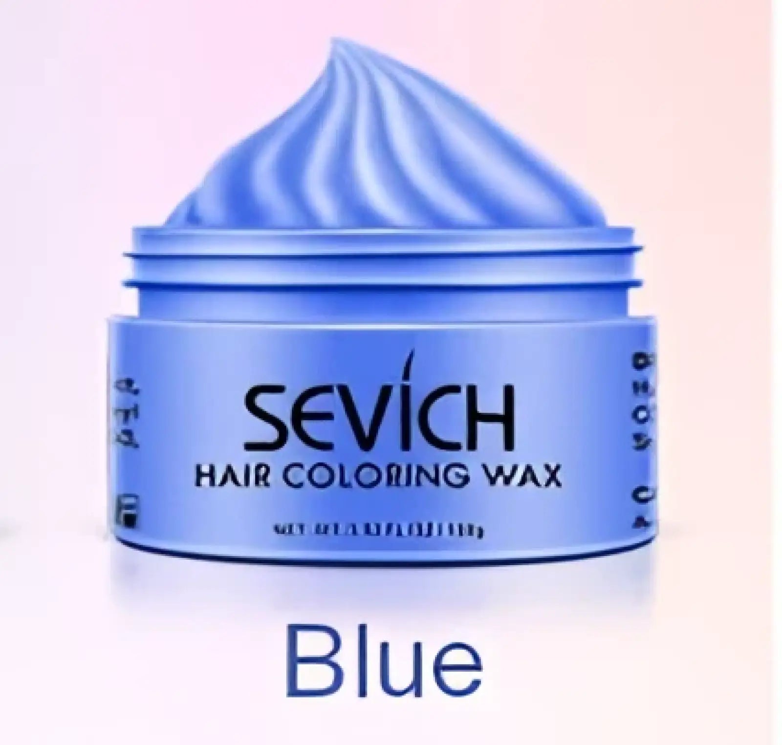 Blue sevich hair coloring wax in a sleek cylindrical container with glossy finish for instant dye mud 100g