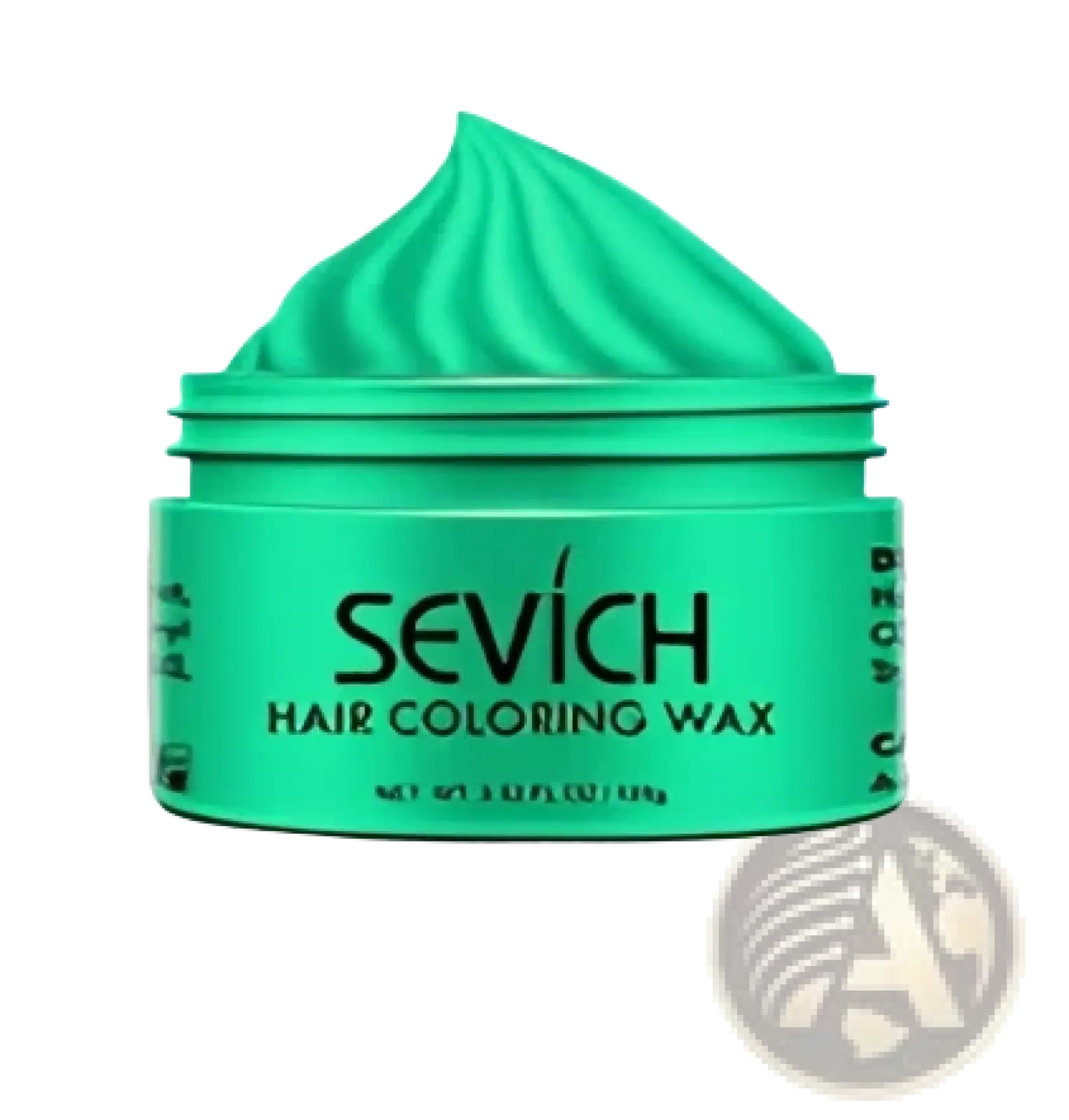 Green sevich hair coloring wax in a sleek cylindrical jar with matching lid for disposable instant dye mud 100g