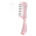 Pink translucent plastic hair comb scalp massager with metallic silver teeth and clear protective case for comb style use