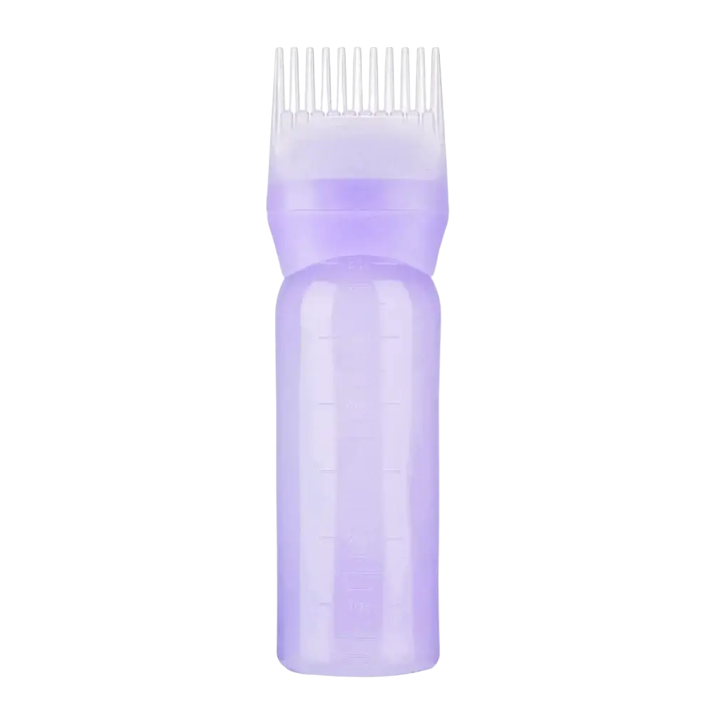 Lavender translucent plastic applicator bottle with comb applicator for hair growth and scalp massager set