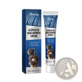Blue and white ximonth alopeclas hair growth cream tube with silver cap and matching box featuring saffron and ginger extract
