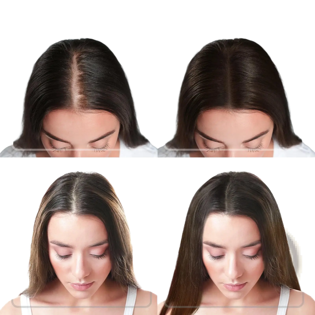 Dark brown hair with smooth straight texture and even distribution showcasing effects of hair growth oil natural plant serum for strong hair