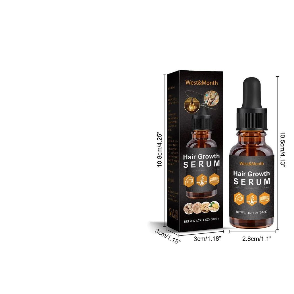 West&month hair growth serum anti hair fall oil in amber glass bottle with black dropper and gold-accented box 30ml