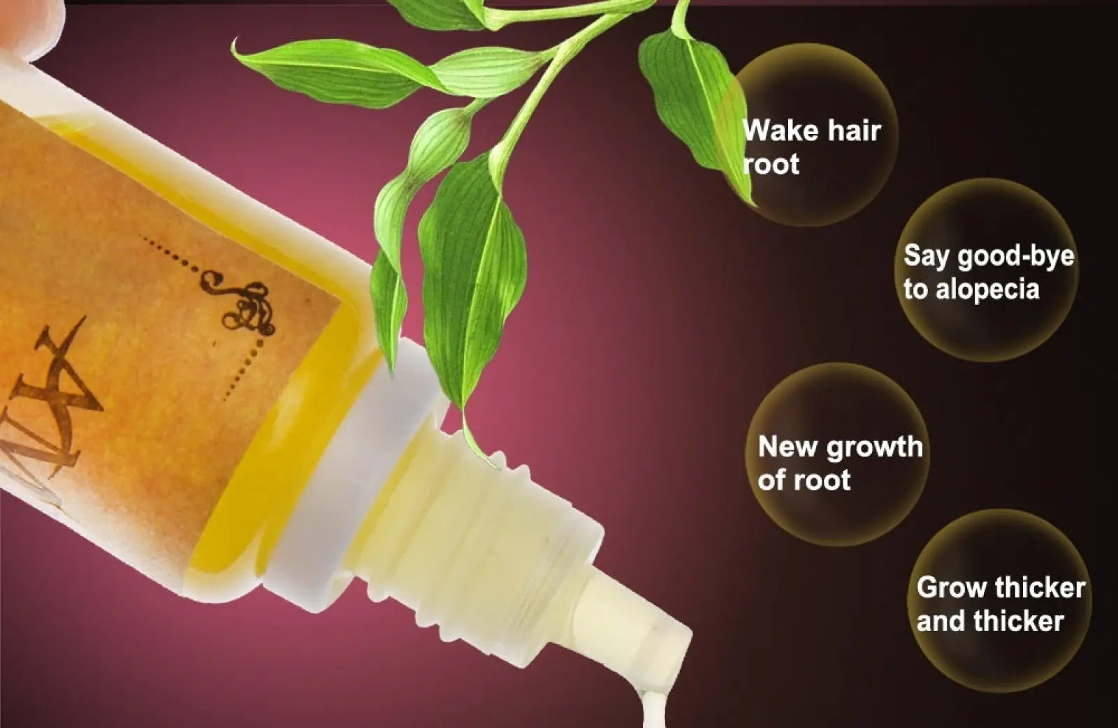A golden amber glass bottle with white cap and dropper labeled nix hair growth serum anti hair loss liquid treatment 20ml
