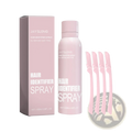 Pink jay hair identifier spray in a sleek matte pink bottle with matching packaging and four pink dermaplaning razors