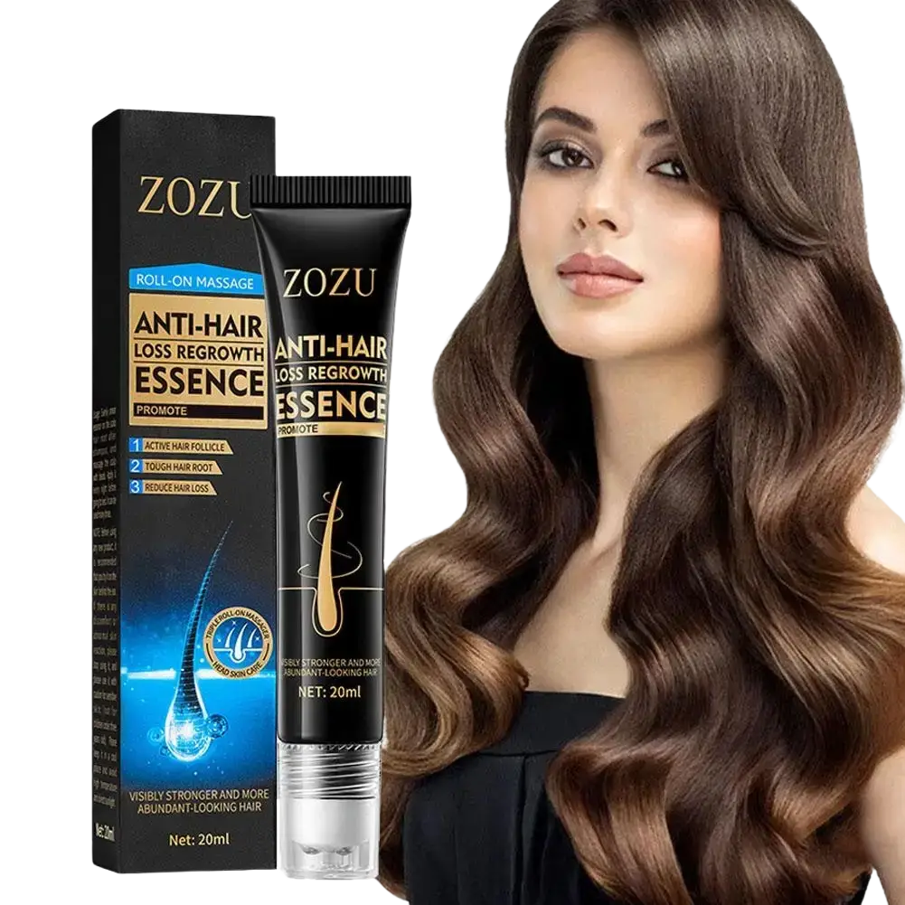 Black tube of zozu anti-hair loss hair serum with clear cap and silver accents for damaged hair growth and repair