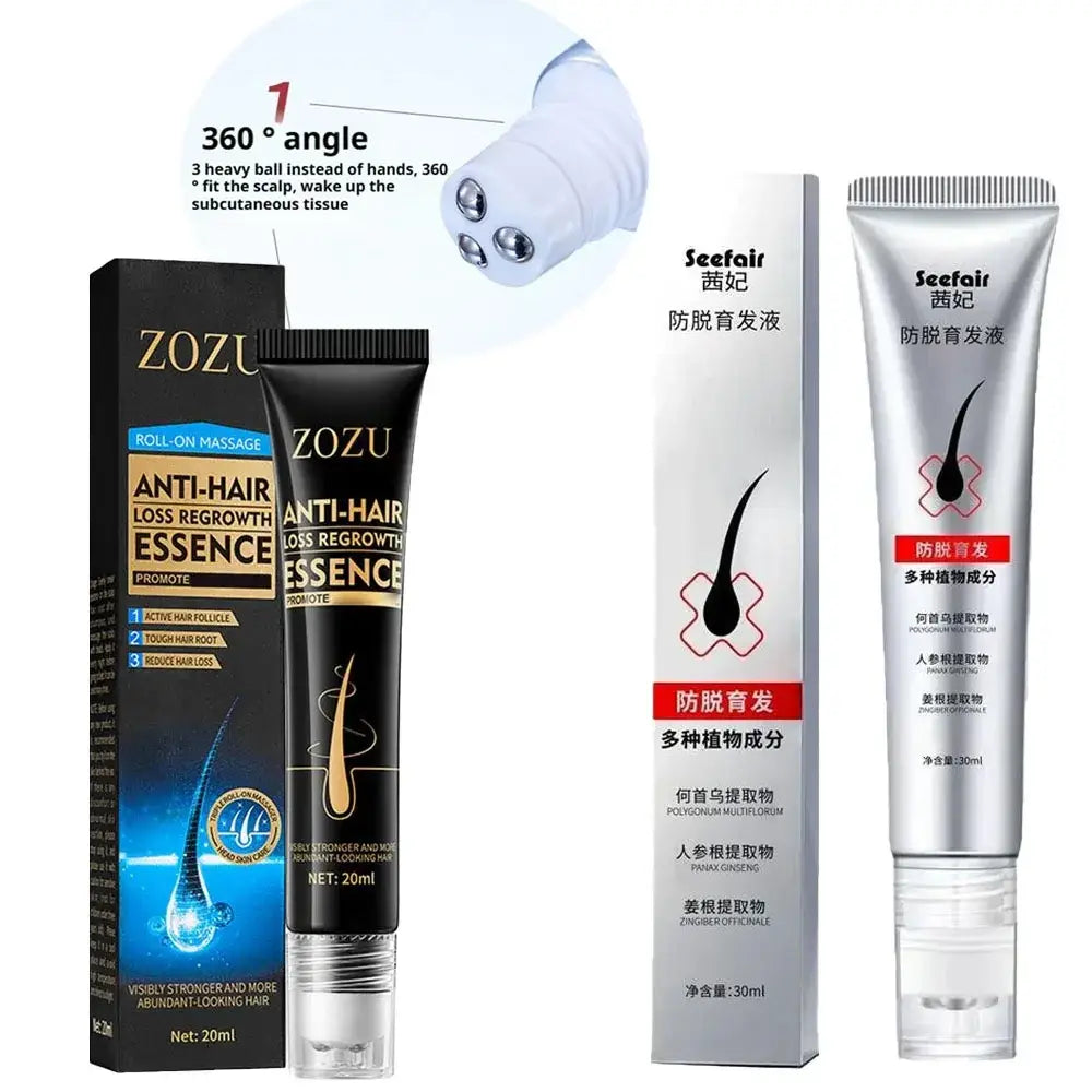 Silver tube of seefair hair serum for damaged hair growth and repair with black hair icon and red label