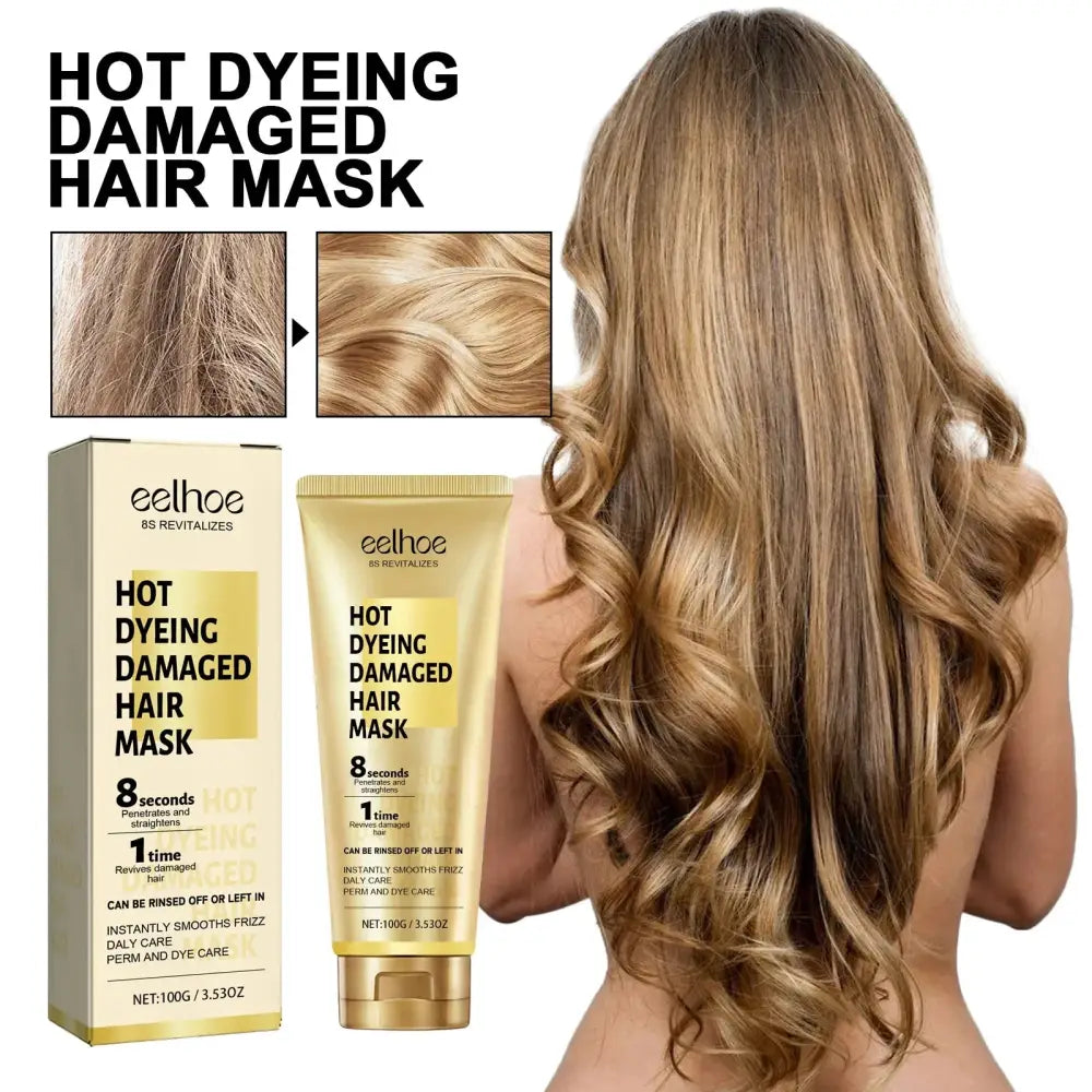 Gold tube and matching box of eelhoe repairing hair softening and smoothing treatment cream for damaged hair