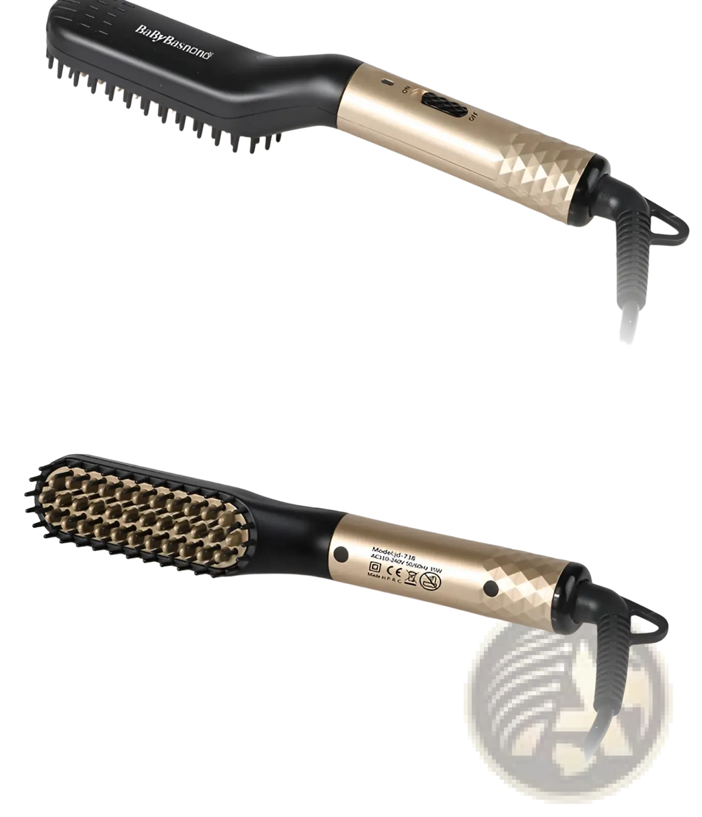 Black and gold babylussond hair straightener brush with textured grip handle for men beard and hair styling