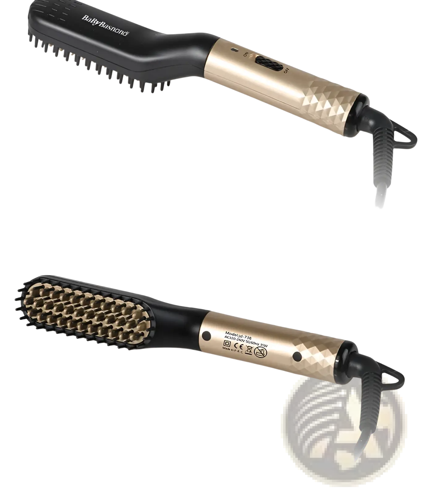 Black and gold babylussond hair straightener brush with textured grip handle for men beard and hair styling