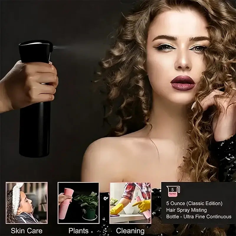 Black 5-ounce classic edition hair spray misting bottle with ultra fine continuous nozzle for hair styling all hair types