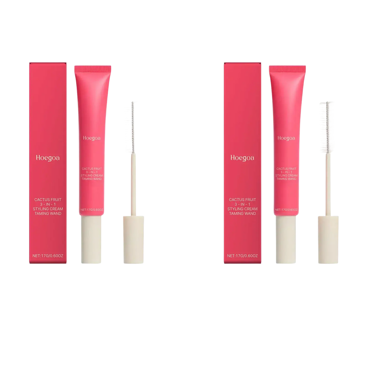 Pink hoegoo cactus fruit 3-in-1 hair styling cream with applicator wand for anti frizz control and styling hair cream