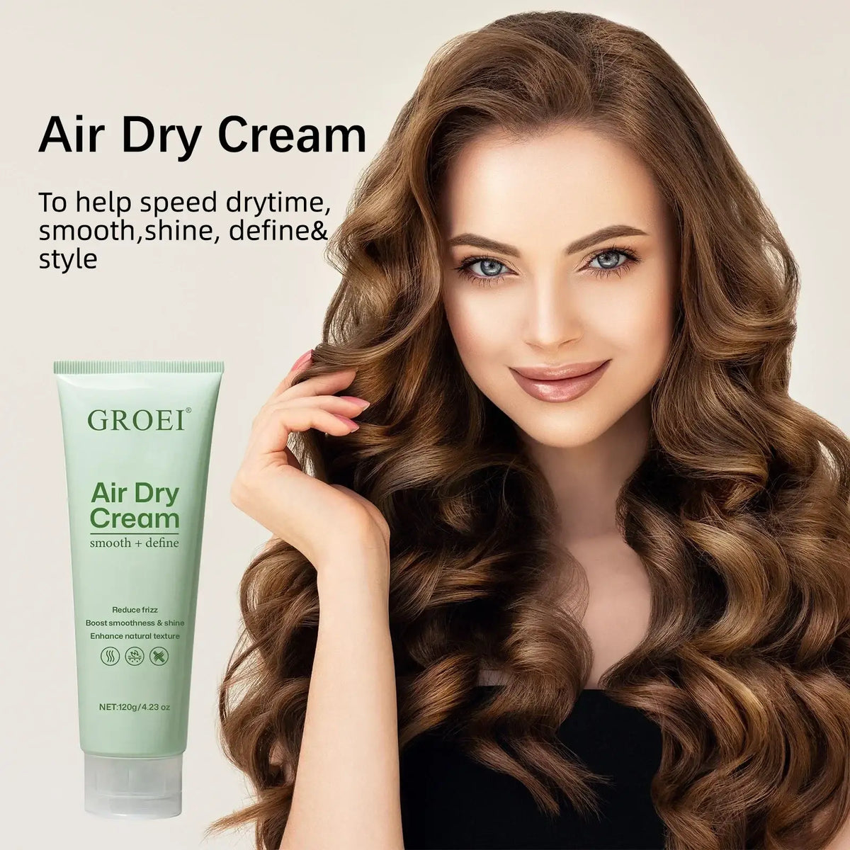 Groei hair styling cream in a sleek light green tube with nourishing formula to smooth and define hair for faster drying
