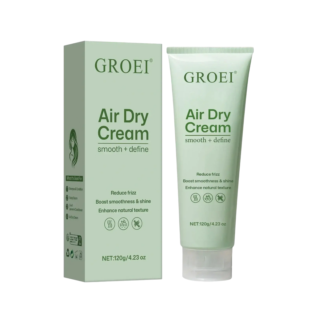 Groei hair styling cream nourishing air dry cream 120g in sleek light green tube with matching box for smoothing texture