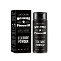 Black cylindrical container of meidian hair styling powder with silver text and black cap for oil control volume