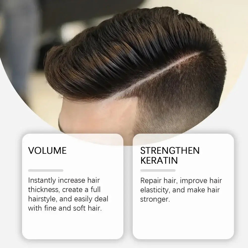 A sleek dark brown hairstyle with a sharp side part and textured top using oil control hair styling powder