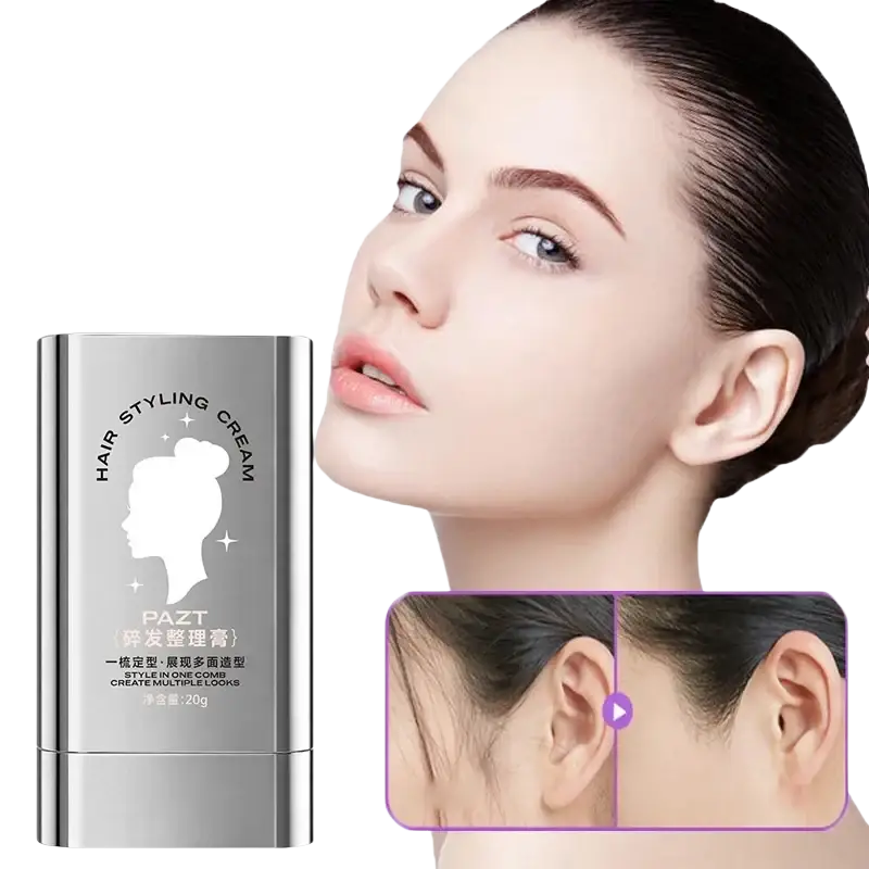 Silver cylindrical hair styling wax cream tube with built-in comb and metallic finish stored in a dry place