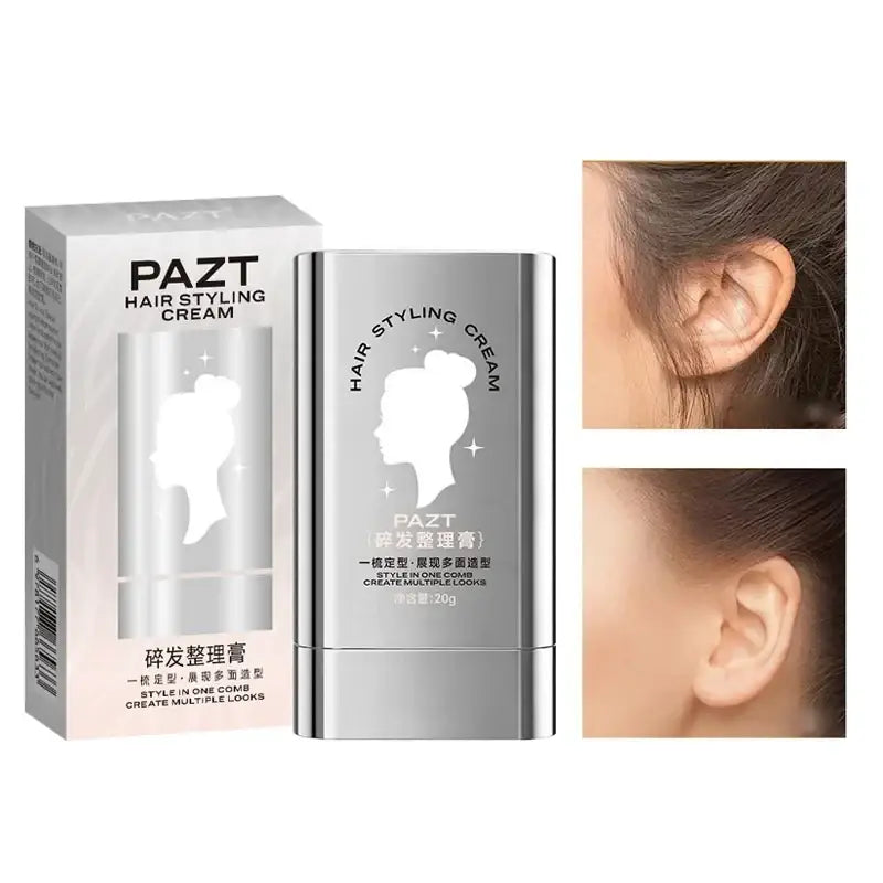 Silver cylindrical hair styling wax cream stick with built-in comb and metallic embossed branding for dry place storage