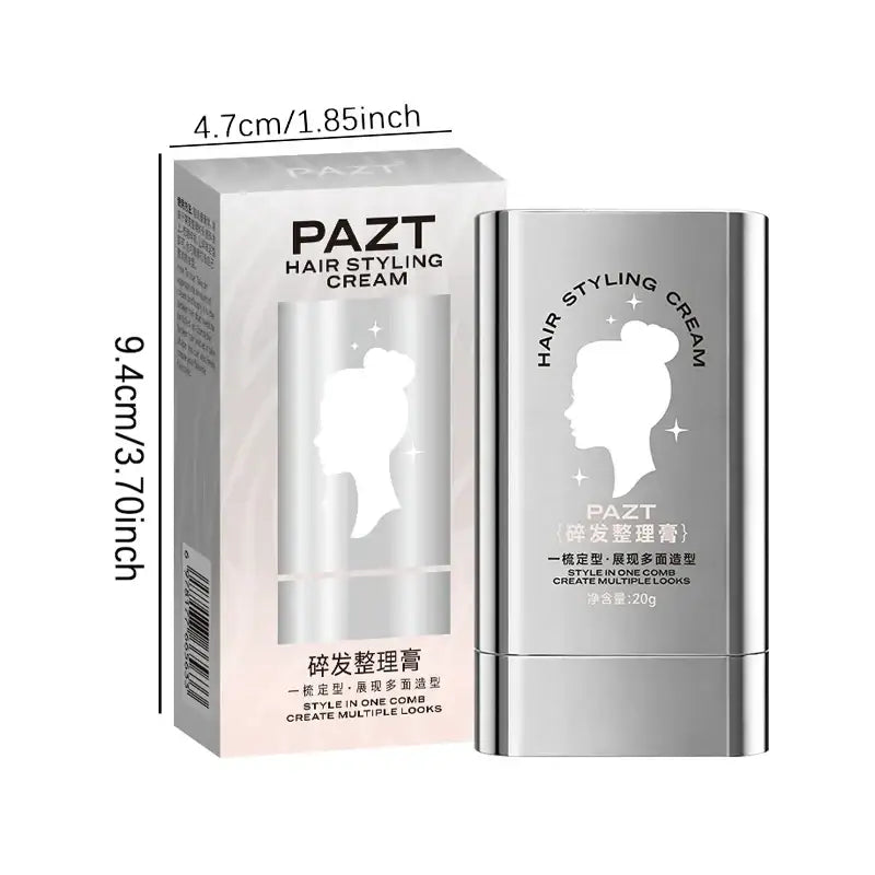 Silver pazt hair styling wax cream in a sleek metallic tube with built-in comb ideal for use in a dry place
