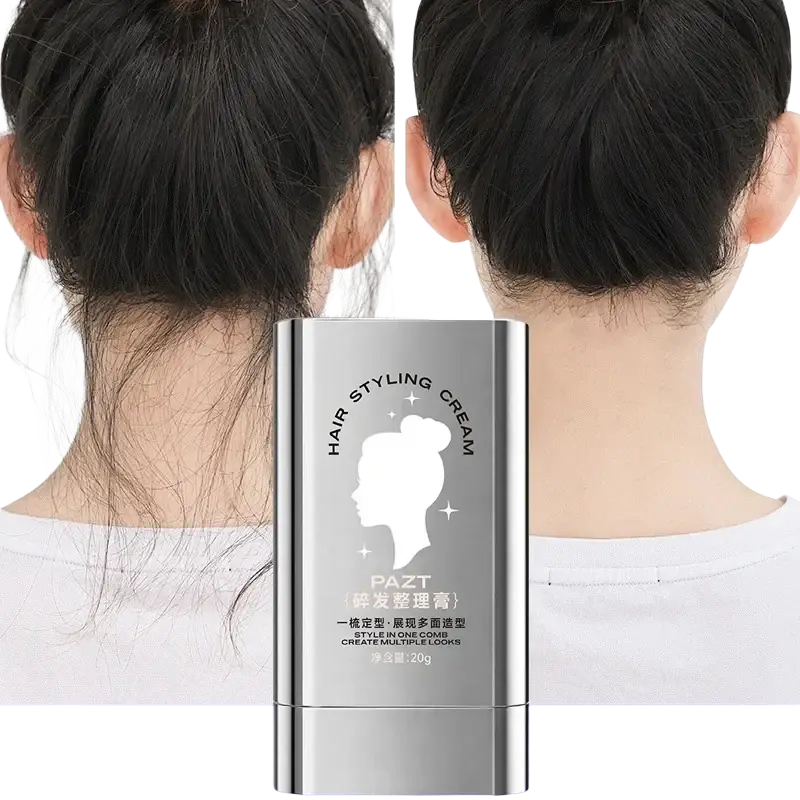 Silver rectangular tube of hair styling wax cream with built-in comb and embossed branding for use in a dry place