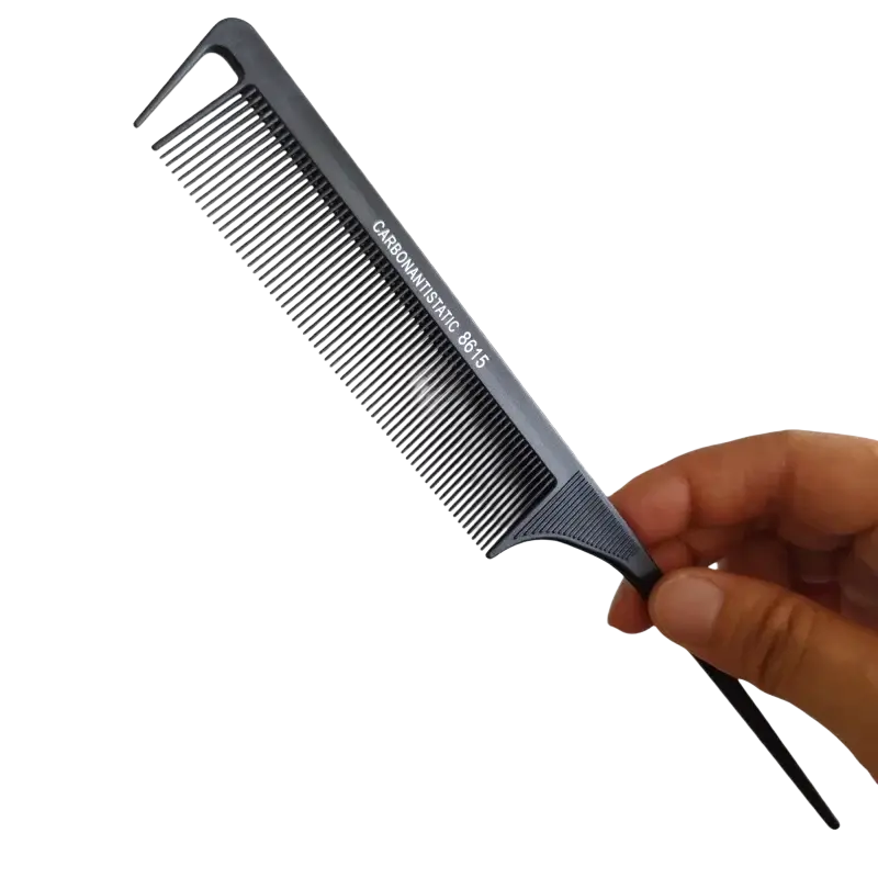 Black carbon fiber hair tail combs salon with carbonantistatic 8615 engraving for anti static styling use