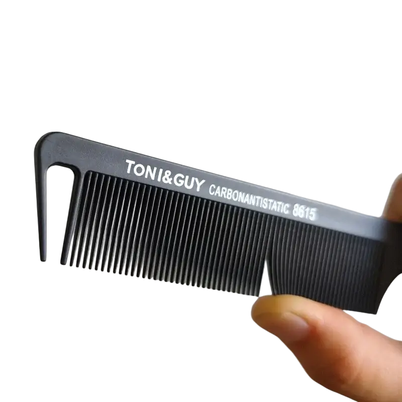Black toni & guy carbon antistatic hair tail comb with fine teeth and ergonomic handle for tail combs salon use