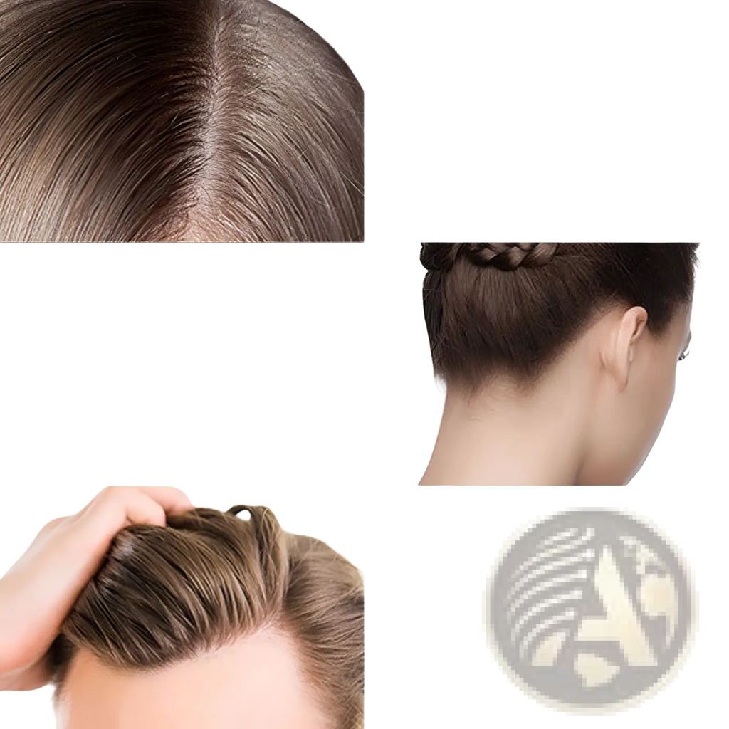 A sleek dark brown synthetic hairpiece designed to blend with natural hair for polished flyaway hair styling