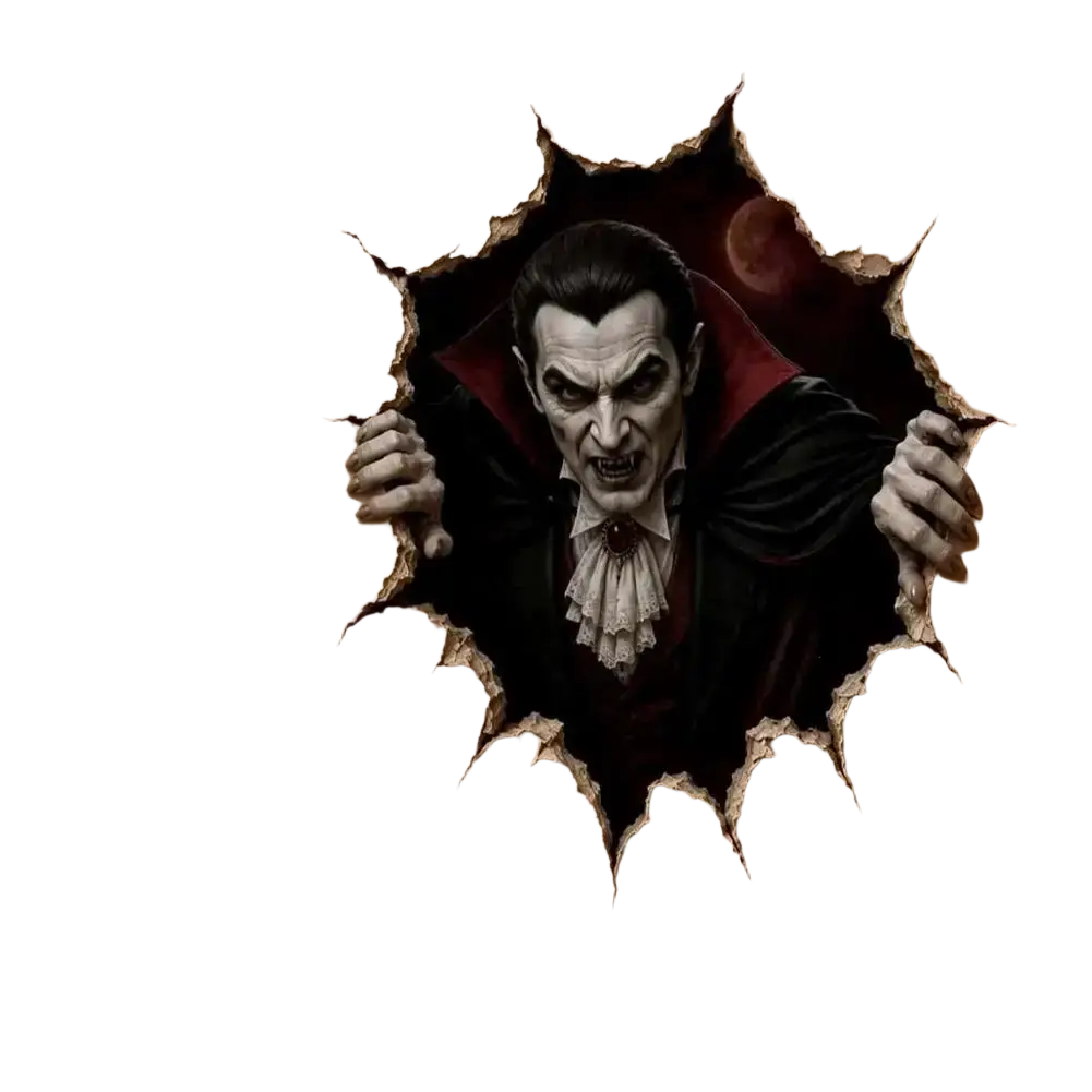 Halloween 3d wall sticker featuring a black and red vampire design with torn-paper effect paper stickers for spooky decor