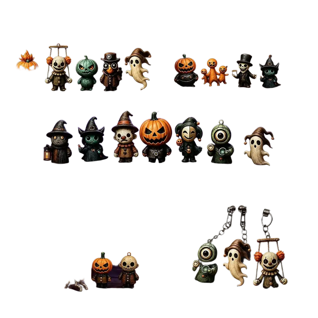 Halloween advent calendar featuring 31 mini spooky figurines in painted plastic with detailed pumpkins ghosts and skeletons