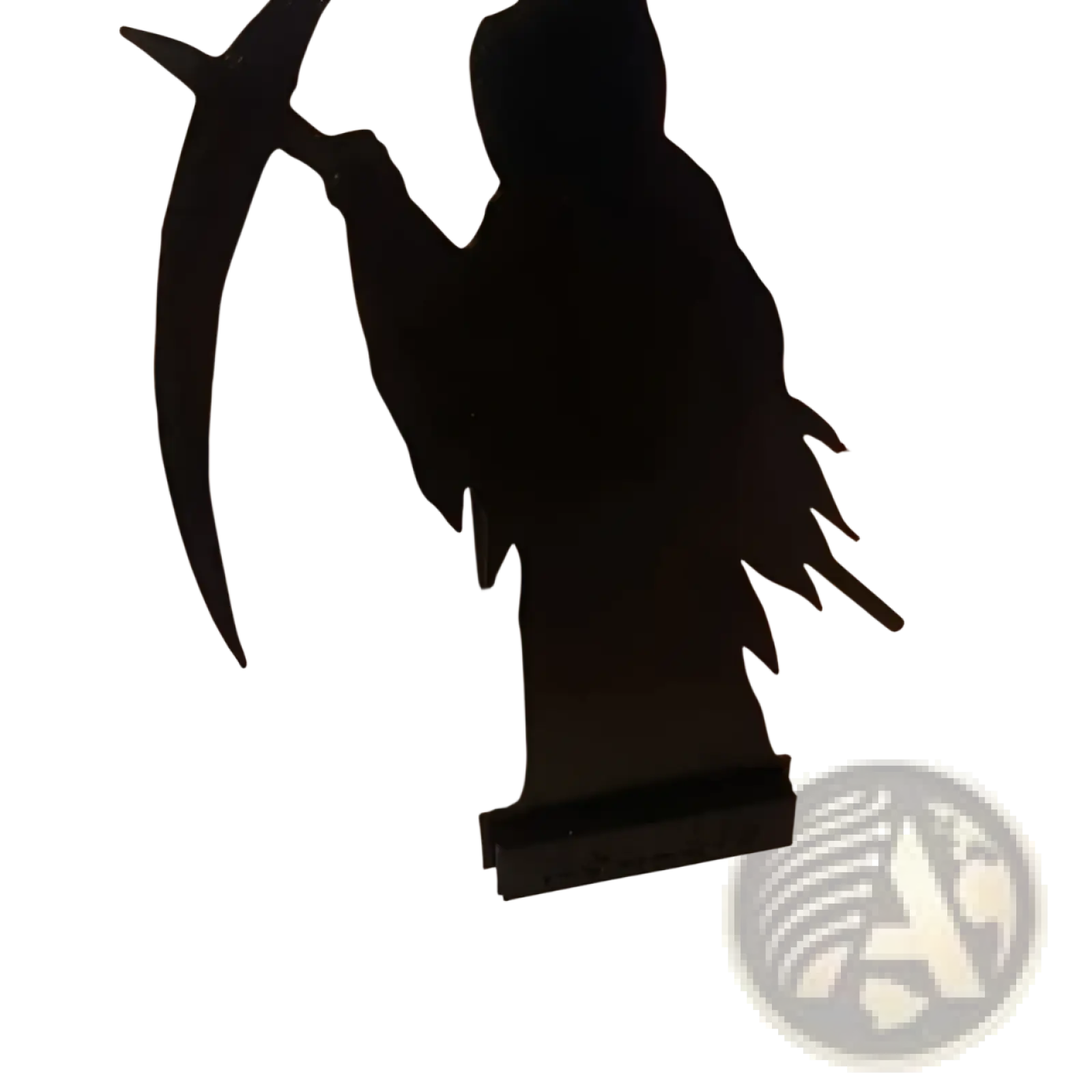 Black metal halloween bat candle holder featuring a grim reaper silhouette with scythe on a rectangular base