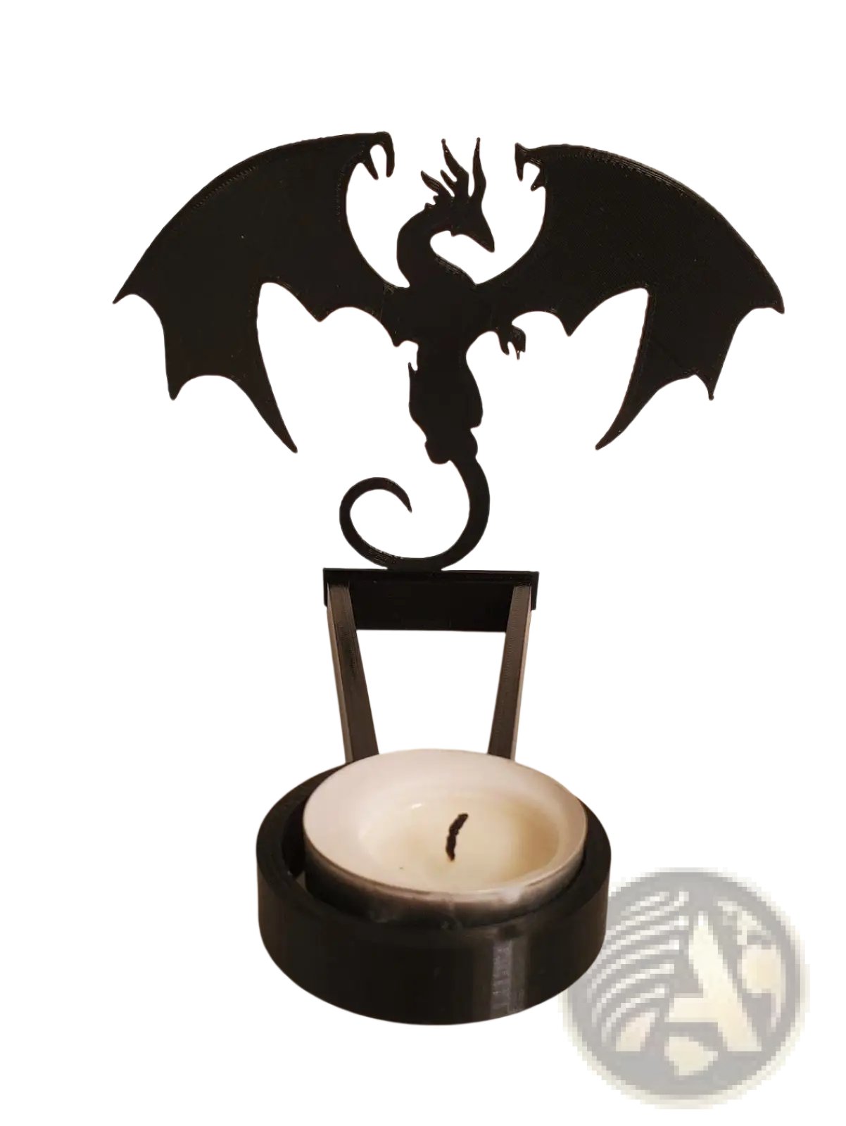 Black metal halloween bat candle holder with dragon-shaped design and circular base for shadow decor