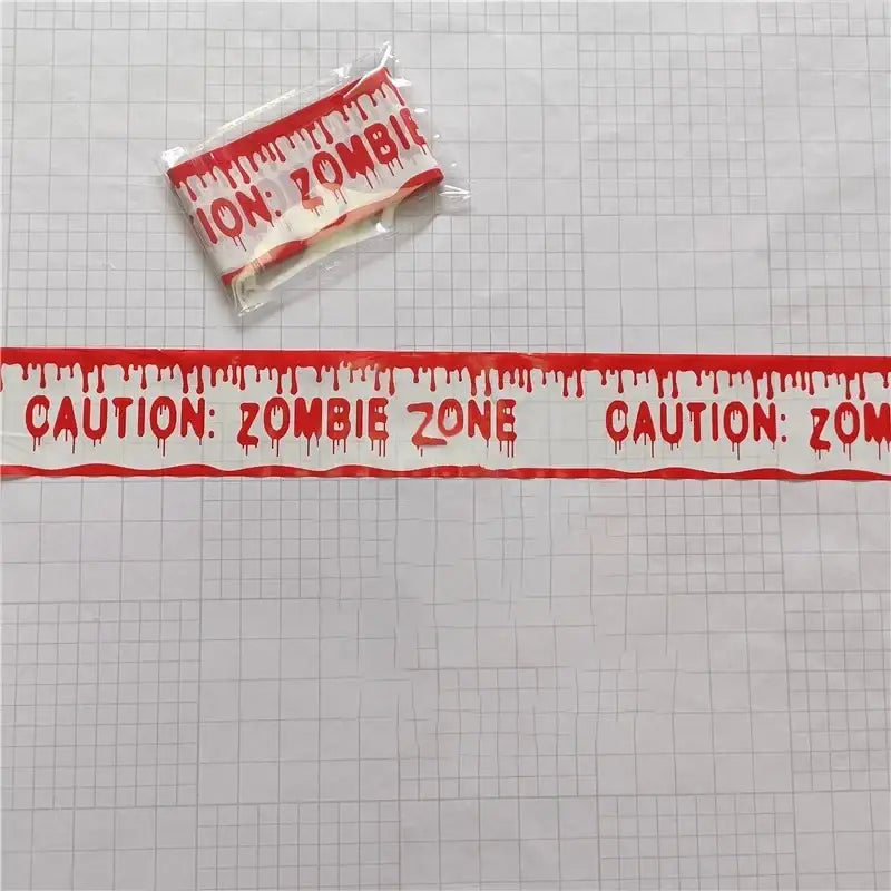 Red and white halloween caution tape with blood drip design warning tape for spooky party barriers and zombie zones