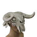 Off-white halloween cosplay mask featuring a detailed ram skull design with textured ridges and sharp teeth head mask