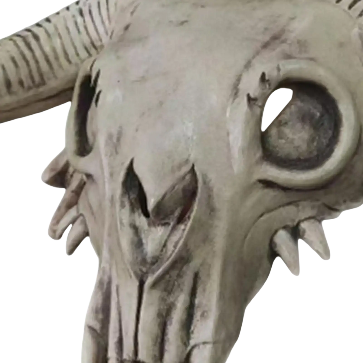 Gray textured skull halloween cosplay mask with prominent horns and sharp jawline spikes head mask design