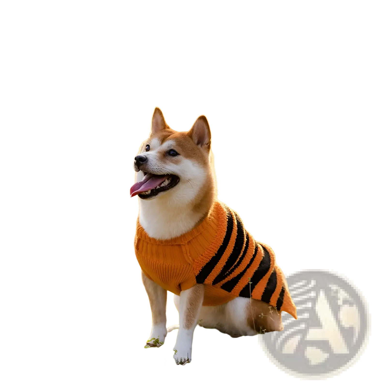 Orange and black striped knitted halloween dog sweater pumpkin knit pet costume for shiba inu dog