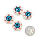 Halloween eyeball ornaments and hairpins made of white round glass beads with vibrant blue irises and red veins